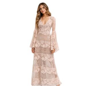 Monaco, Lace Boho Maxi Dress Bell Sleeves, Size 4